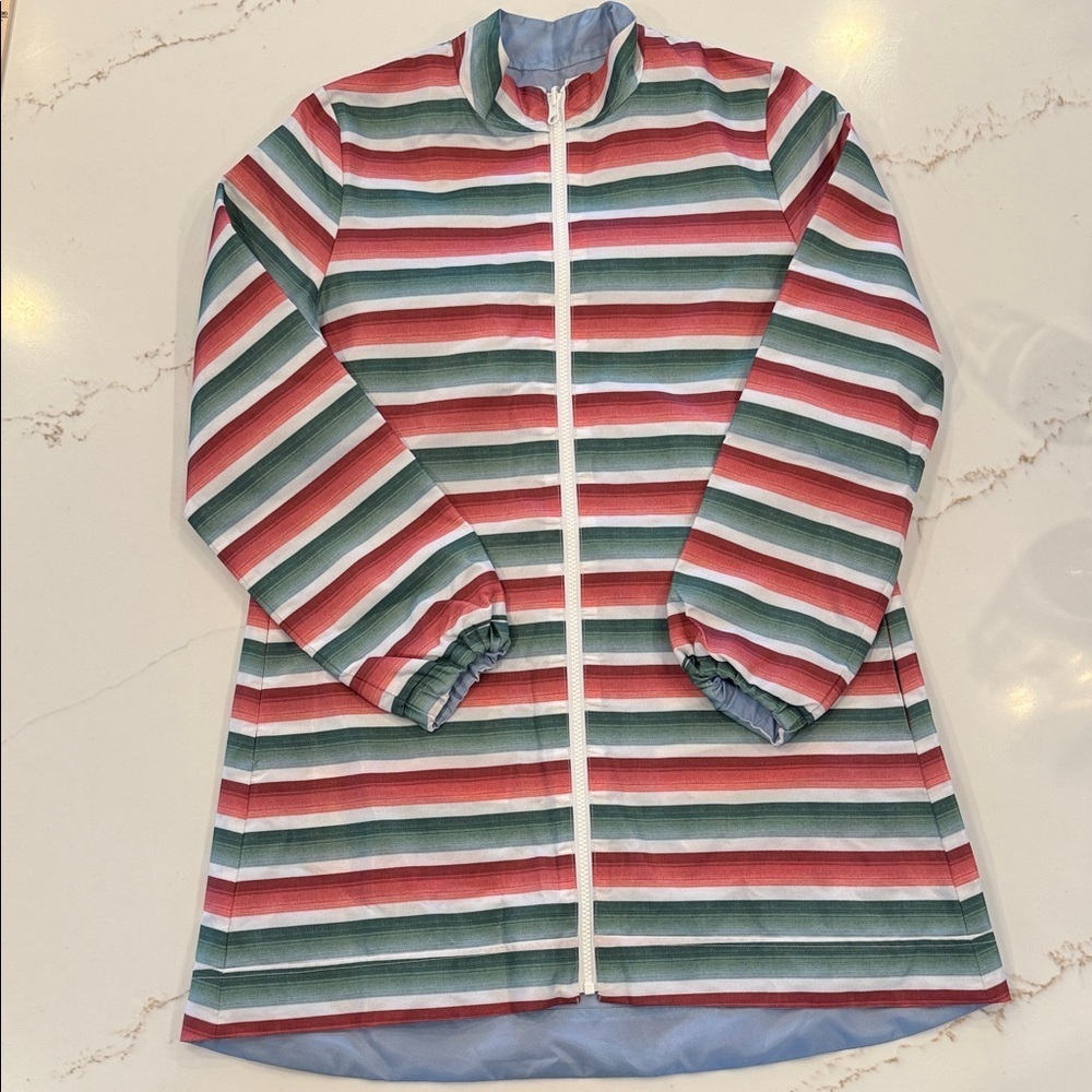 Byrdie Golf Social Wear Reversible Long Striped/Blue Jacket Small